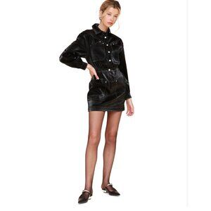 Avec Les Filles Black Button-Up Faux Leather Mini Dress